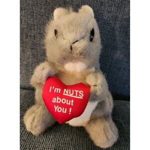 Russ Berrie Gray Squirrel Plush 8” Stuffed Animal Plush Holding Heart
